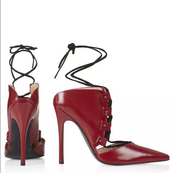 Topshop Shoes - TOPshop Red ghillie leather mules pumps